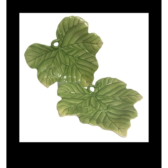 Fitz and Floyd Other - Fitz and Floyd Classics Green Leaf Plates Set of 2 Ceramic Hand Crafted 9 Inch